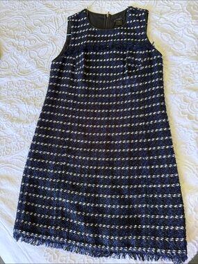 Navy, black and white tweed dress